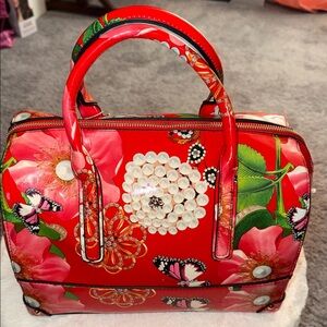 Elegant Red Floral Satchel Wallet Combo
